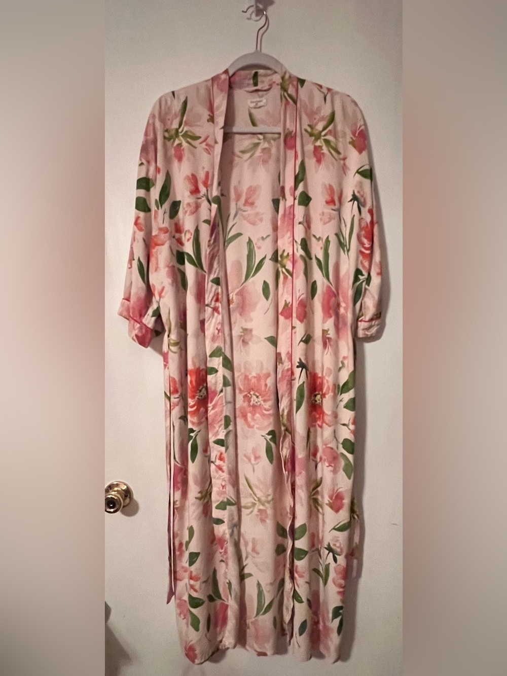 World Market Pink Floral Long Robe- One Size